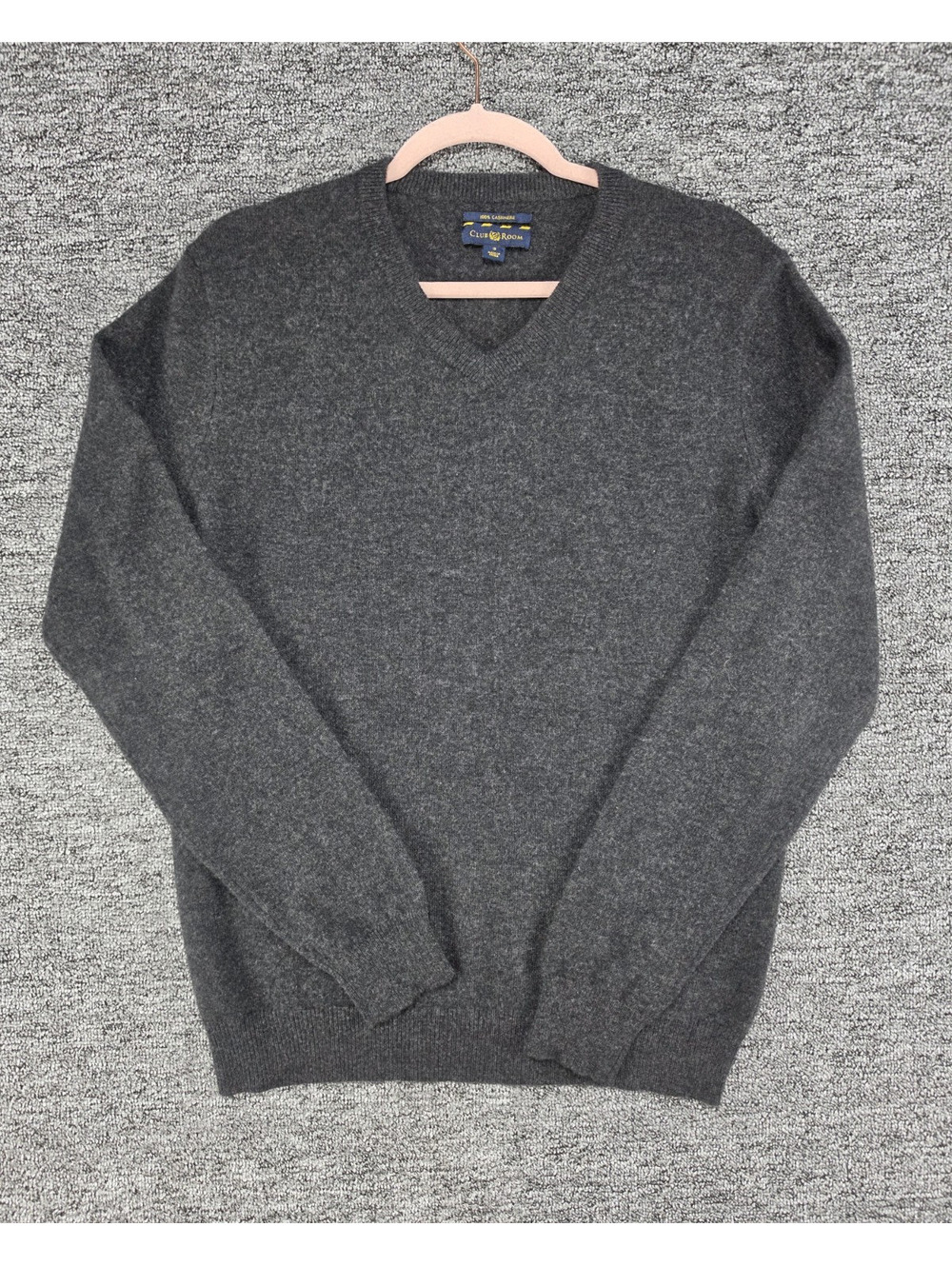 Club Room Cashmere Pullover Sweater S Gray V-Neck Long Sleeve